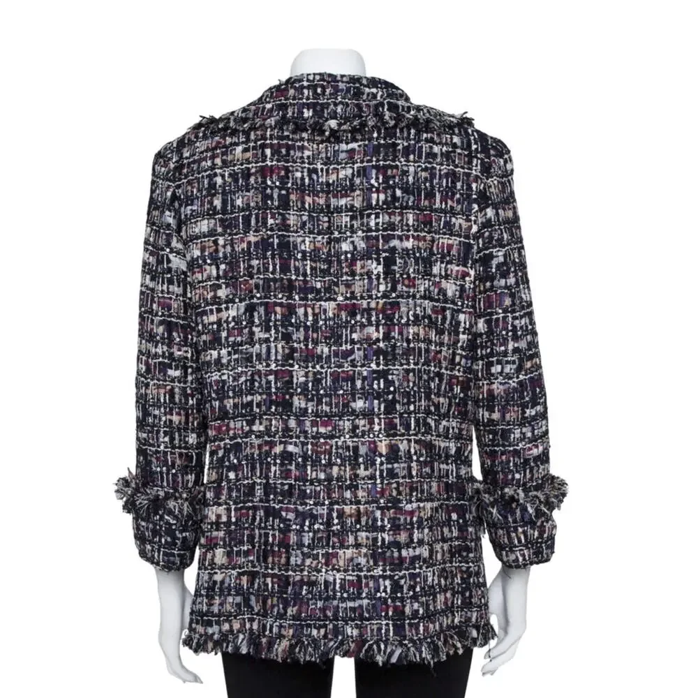 CHANEL 10C Runway Tweed Jacket Crystal Embroidered Fringe IT 42 Karl Lagerfeld